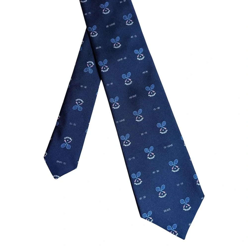 Lee Allison Novelty Necktie Navy Blue Tennis Rackets Sporting‎ Score Points